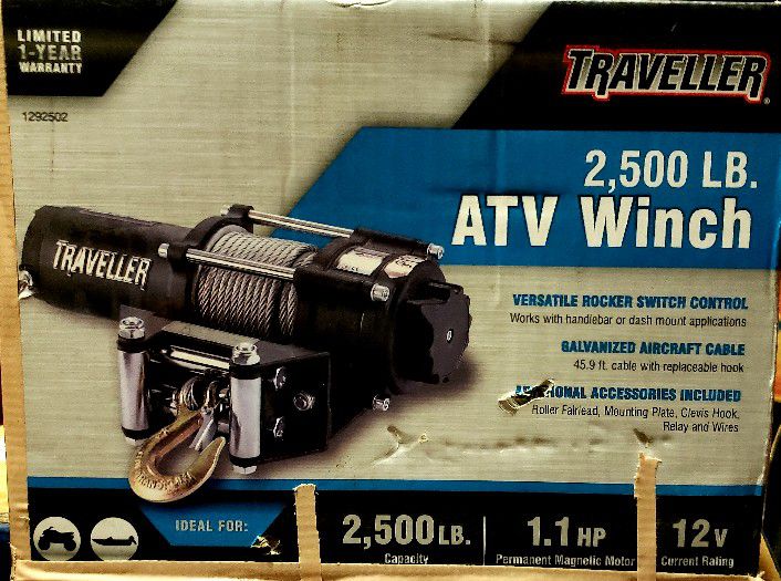 Traveller 12V ATV, 1¼ US Ton/2,500lb Capability, Wired Remote & Automatic Braking Winch.