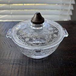 Vintage Glass Sugar Bowl With Silver Plated Knob