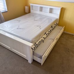 White Full Bed & Twin Trundle + 2 Foam Mattress 