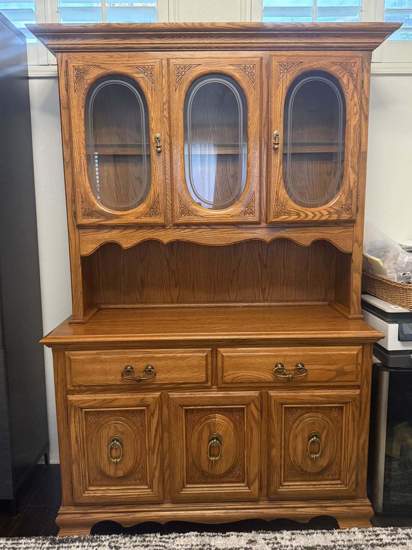 Solid Oak China Two-Piece Hutch