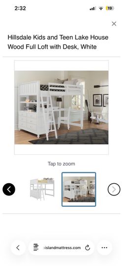 Hillsdale Lake House Full Loft Bed with Desk, White