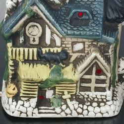 Vtg Lighted Ceramic Halloween Haunted House Ghost Cottage Spooky Village Plug In