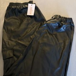 Black Leather Missguided Cargo Pants