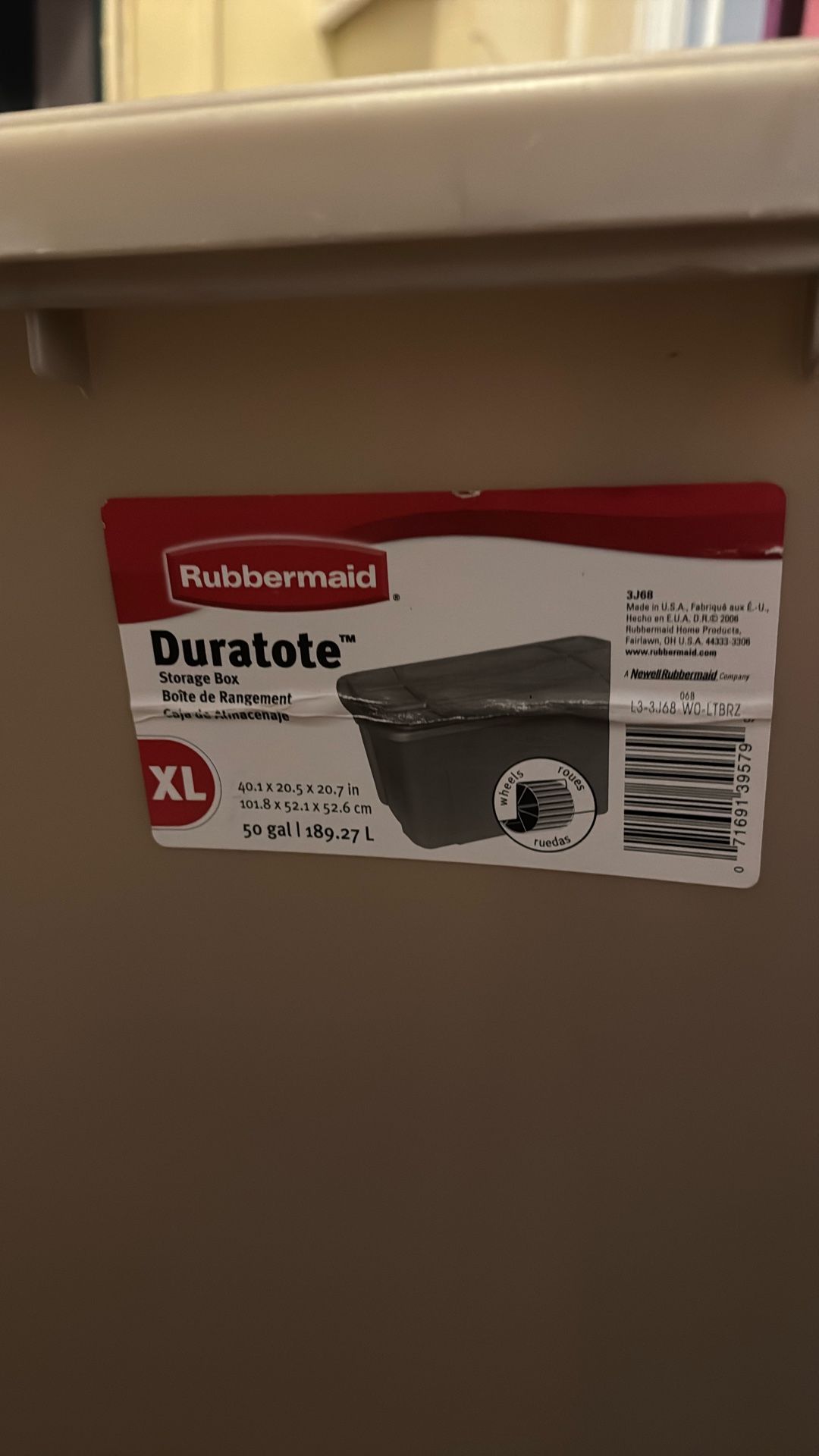 Rubbermaid 50 Gallon Wheeled Storage Tote