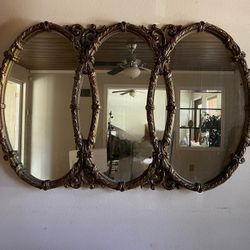 Mid-Century Triple Oval Interlocking Gold Wall Mirror