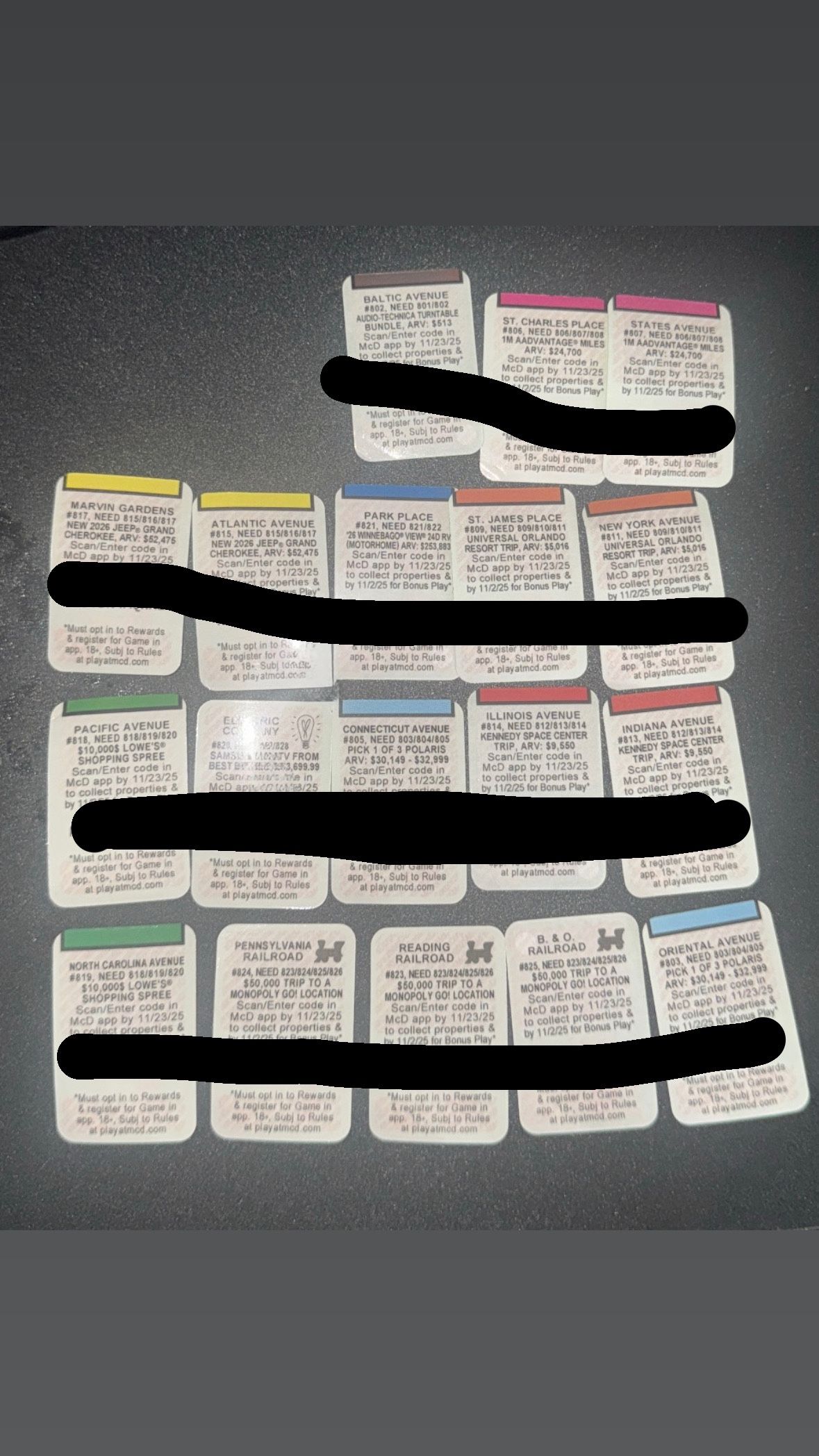 McDonald’s Monopoly CODES 18 Unused And Redeemable 