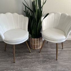 Velvet Accent Chairs with Gold Metal Legs, Vanity Chairs  for Makeup Room, Upholstered Guest Chair for Living Room, for Bedroom, White
