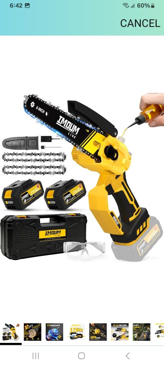 Mini Chainsaw Cordless 6 Inch With 2 Batteries