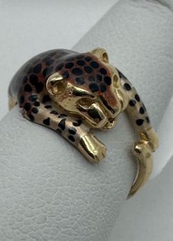 Vintage 14k yellow gold cheetah enamel ring size 7