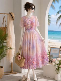 Floral chiffon A-line midi dress