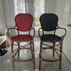 Two French style bar Stools Blue/Red 