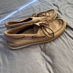 SPERRY Top-Sider Leather Boat Shoes. Mens size: 10.5. Tan/White. Leather Laces