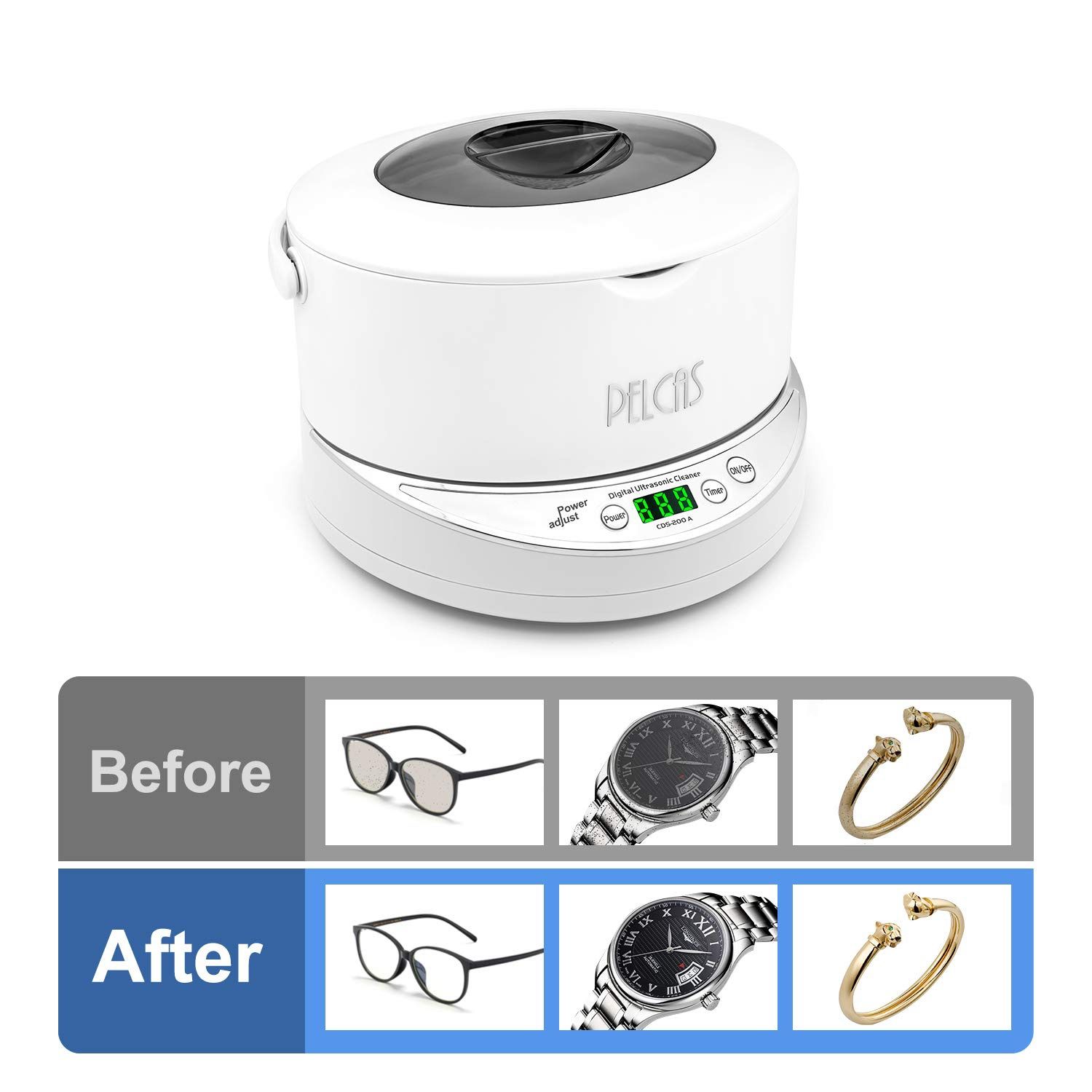 Ultrasonic Cleaner 25 Oz (750ml) Ultrasonic Jewelry Cleaner Machine with Detachable Tank 42000HZ Jewelry Cleaner with 5 Digital Timer Watch for Jewelr