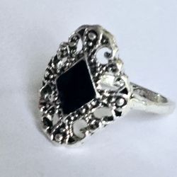 BLACK ONYX STAINLESS STEEL FOREVER WEAR SILVER NEW SIZE 5 RING