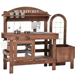 Outdoor Mud Kitchen for Kids, Wooden Play Kitchen with Plant Growing Box, Observation Room, Sink, Faucet for Backyard Garden new in box pic of item is