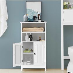 Bathroom Floor Cabinet, Free Standing Cabinet with Double Door and Adjustable Shelf, Side Tall Storage Organizer for Living Room/Kitchen/Hallway/Home 