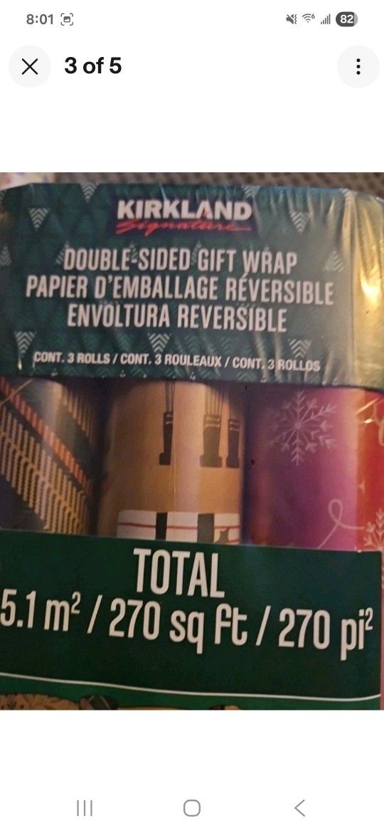 KIRKLAND SIGNATURE Quality Reversable Christmas Gift WRAP 3 PK 1487739 270 Sq Ft