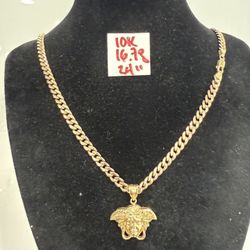 10K Yellow Gold Chain and Pendant 16.7Gr 24 Inches Long 