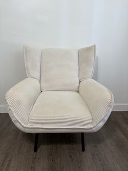 Cream Corduroy Wingback Accent Chair