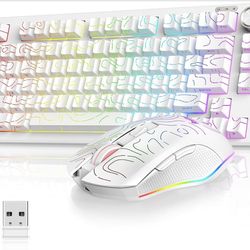 RedThunder K75 Wireless Keyboard and Mouse Combo,75% Membrane Side-Engraved Keyboard,Optical Gaming Mouse with 4800DPI,3 Modes(BT/2.4G/Wired),Dual Sys