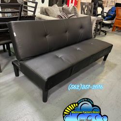 All New Black Leather Foldable Futon Sofa Cama 