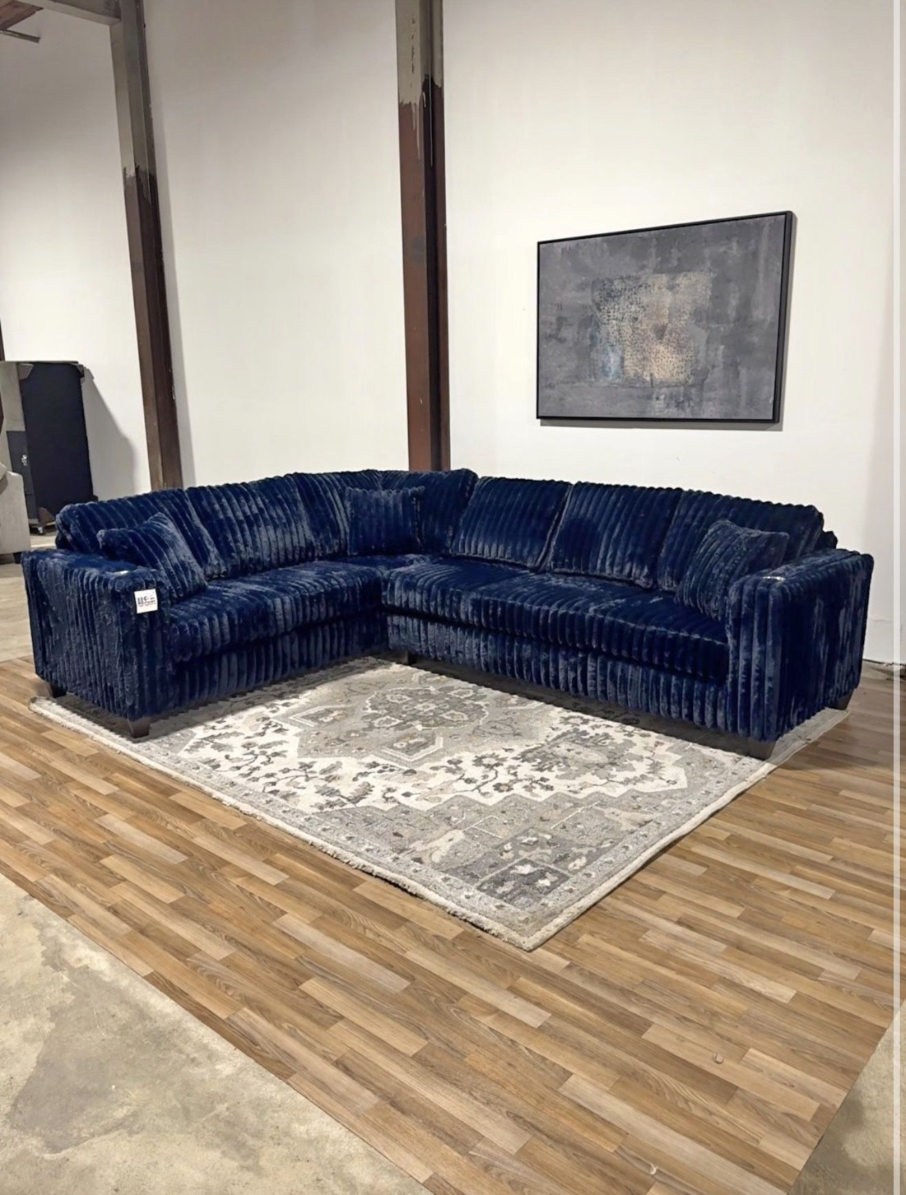 Viral Fluffy Blue Corduroy Sectional + FREE Ottoman β Ultra Cozy & Stylish