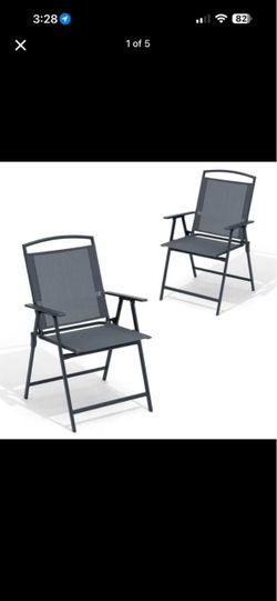 Crestlive Products Folding Patio Chair Set of 2, Outdoor Folding Chairs, Camping and Lawn Chairs with Armrest, Gray