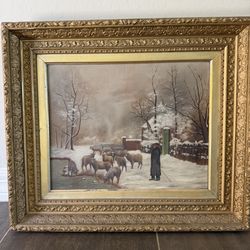 Vintage oil painting on authentic canvas