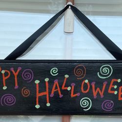 “Happy Halloween” Handmade! Halloween Sign Multi Color Jack-o-Lantern Ghost