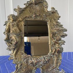 Victorian Antique Cherub Solid Brass Mirror
