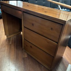 Mid Century Wooden Adolescent Writing Desk And Blue Chair 