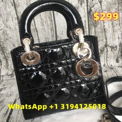 Christian Dior CD GHW Lady Dior Tote 2 Way Bag Handbag Patent Leather Black