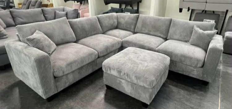 New 99x99 Corduroy Sectional Couch With Ottoman / Free Delivery 