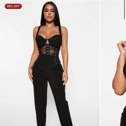 Fashion Nova Black Corset Jumpsuit Size Xsmall