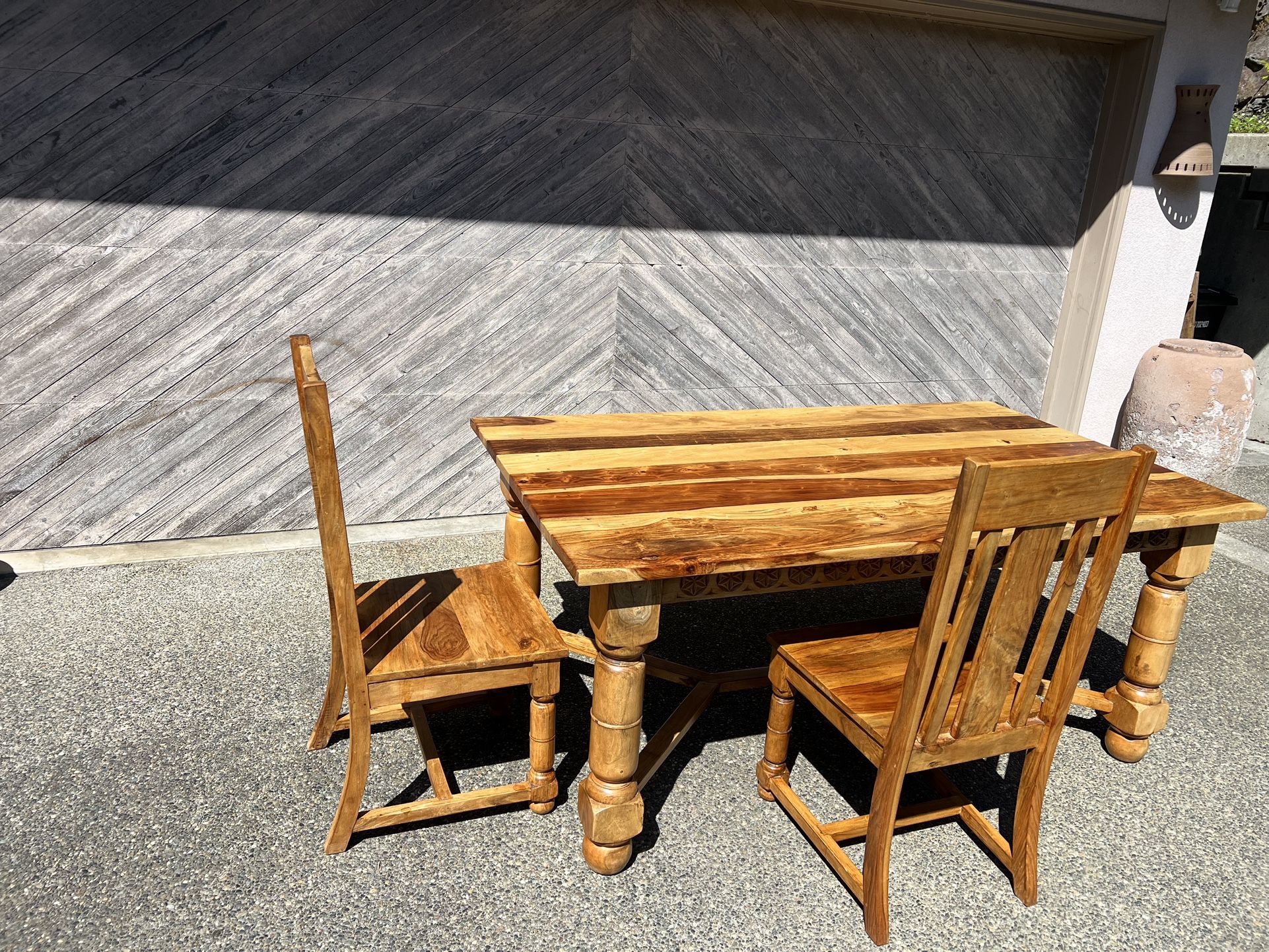 Solid Wood Kitchen Table With Six Chairs And Cushions