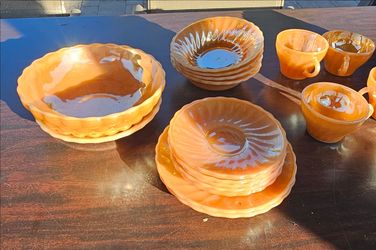 Vintage Peach Luster Glass Dish Set