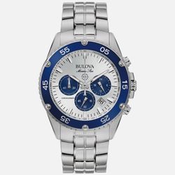 Bulova Men's Marine Star Quartz Chronograph Calendar Silver Watch 42 MM