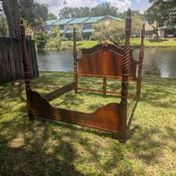 King Four-Poster Bed Frame – Carved Wood – $300 OBO