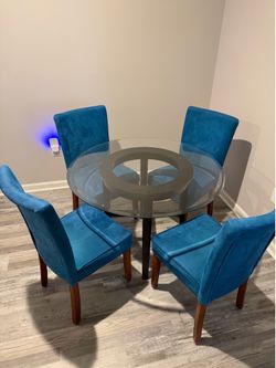 Round Glass Dining Table + 4 Chairs – $110 OBO