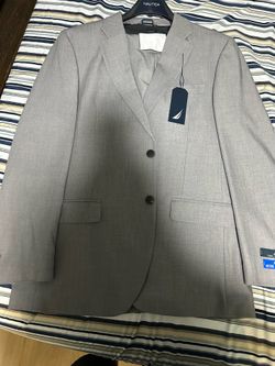 Nautica Light Gray Wool Worsted 2pc Suit 40R/34W Two-Button Flat Front