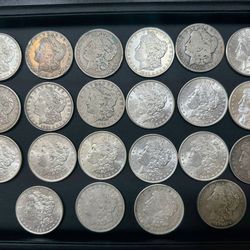 22 silver Morgan dollar coins lot 1921 1901 1885 1883 1886 1887 1884 1990 1881 1889 1921 error toning