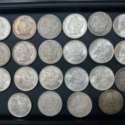 22 silver Morgan dollar coins lot 1921 1901 1885 1883 1886 1887 1884 1990 1881 1889 1921 error toning