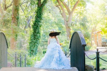 4T Blue Satin Tulle Dress with Train