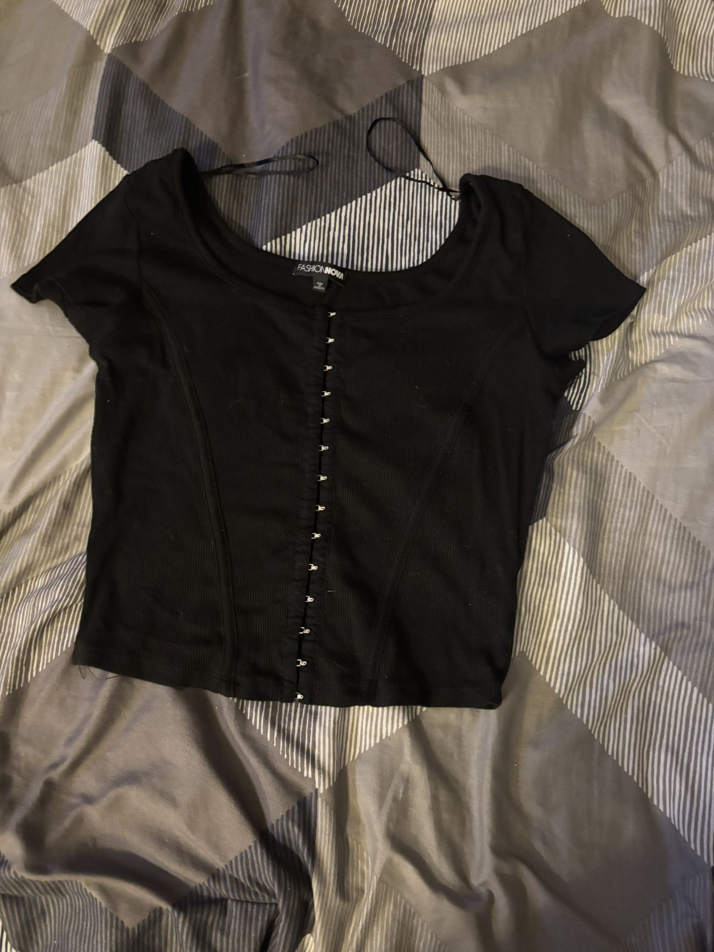 Black Ribbed Corset Like Top L