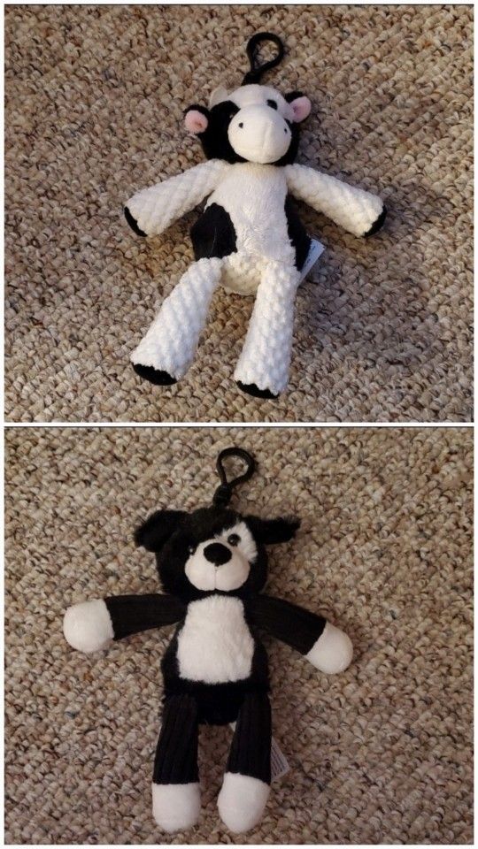 Scentsy Buddy Clover The Cow And Haddie The Collie Black White Dog Plush Keychains