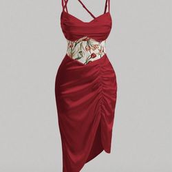 Red Floral Print Dress Size 2X