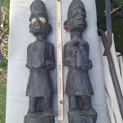 2 Vintage Hand Carved Ceremonial African Statues