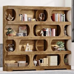 JW1050 71" Tall Bookcase Set of 2, 4-Tier S-Shaped Bookshelf, Wood Decorative Storage Shelving, Mode