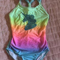 Cat & Jack Girls Unicorn Rainbow Swimsuit M 7 8 Vguc