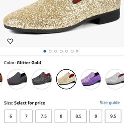 Santimon Mens Dress Shoes Paillette Loafers Metallic Slip-On Casual Business Shoes Gold 9 US